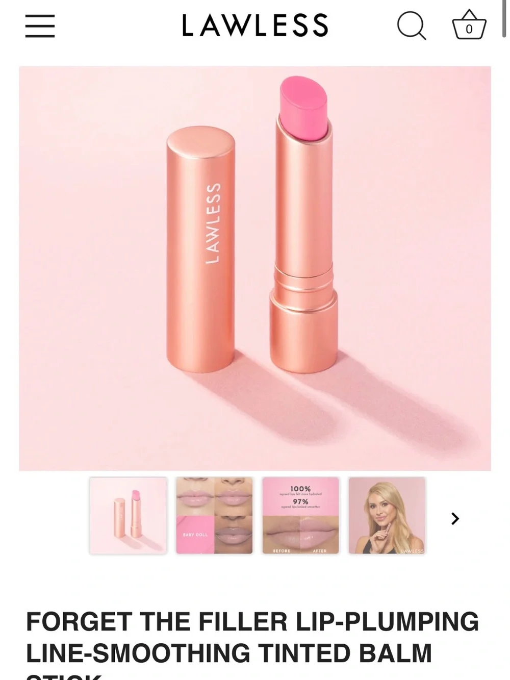 LAWLESS Forget the Filler Lip-Plumping Line-Smoothing Tinter Lip Balm Stick
